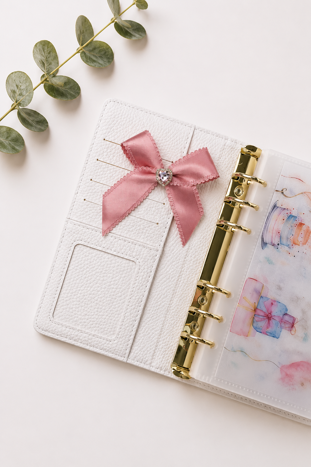 Pince nœud rose avec strass scintillant | Accessoire décoratif élégant pour classeur budget, planner ou carnet