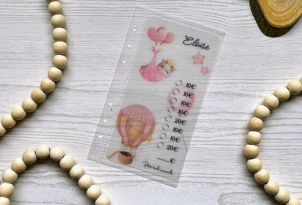 Petits trésors à chérir – Tracker épargne enfant personnalisé – A6 – 4 modèles doux