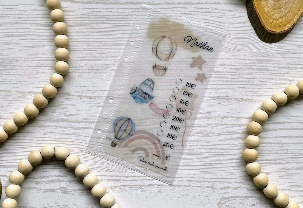 Petits trésors à chérir – Tracker épargne enfant personnalisé – A6 – 4 modèles doux