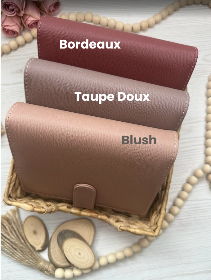 Classeur budget A6 – Collection Élise – Simili cuir vegan texturé, anneaux dorés 30 mm