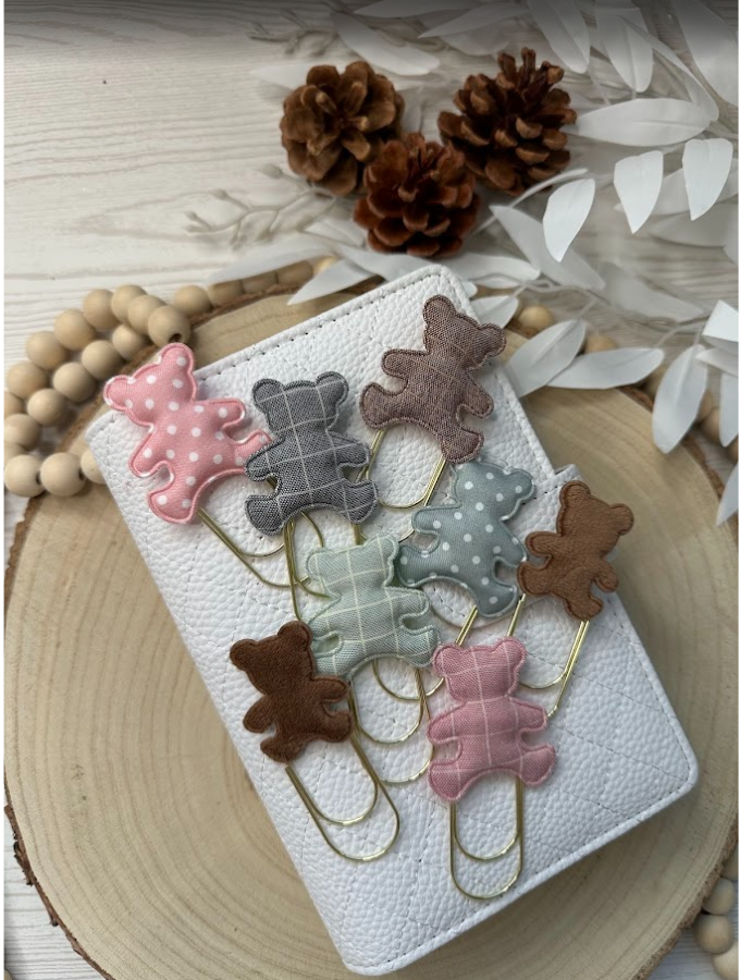 Trombone fantaisie ourson tissu – Accessoire décoratif mignon pour classeur budget, agenda ou papeterie kawaii