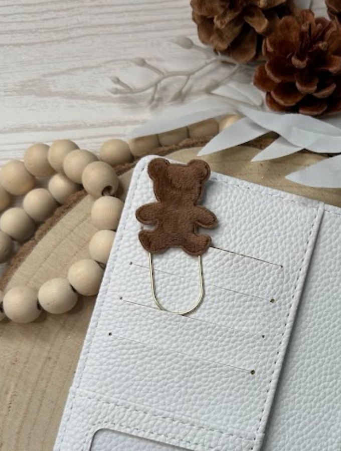 Trombone fantaisie ourson tissu – Accessoire décoratif mignon pour classeur budget, agenda ou papeterie kawaii