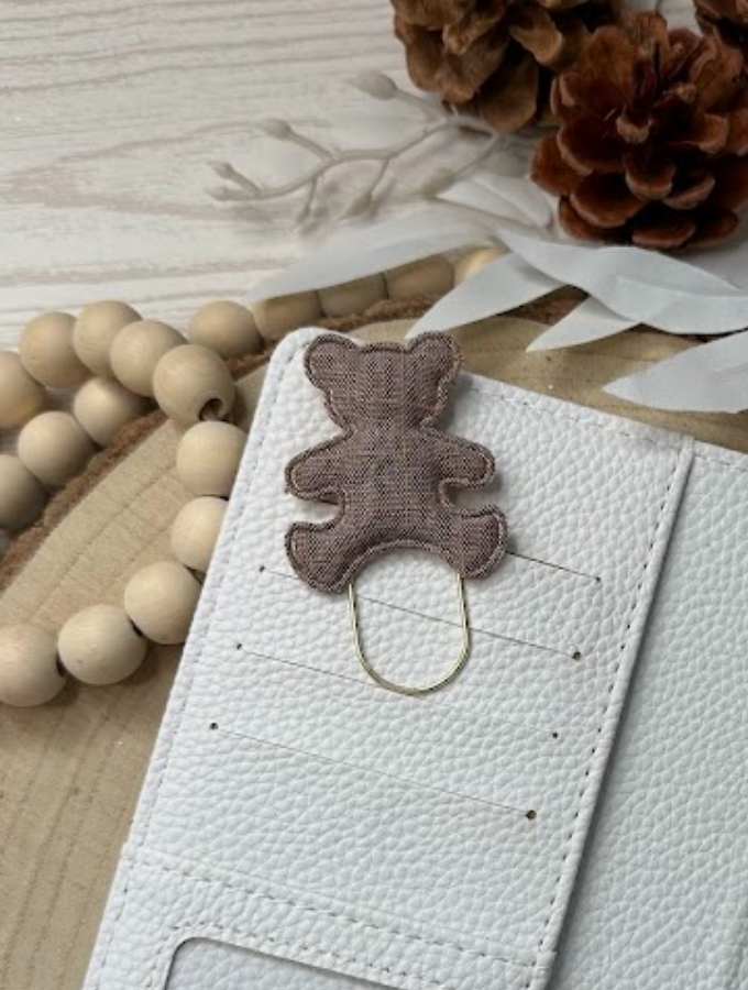 Trombone fantaisie ourson tissu – Accessoire décoratif mignon pour classeur budget, agenda ou papeterie kawaii