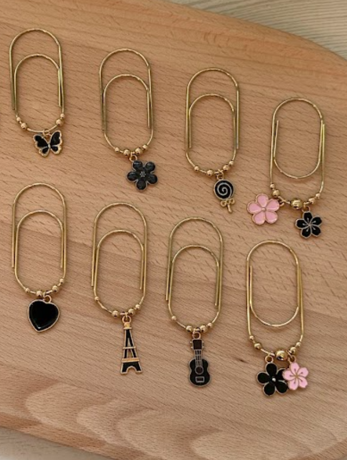 Trombone fantaisie doré avec charm – Accessoire décoratif chic pour classeur budget, agenda ou papeterie