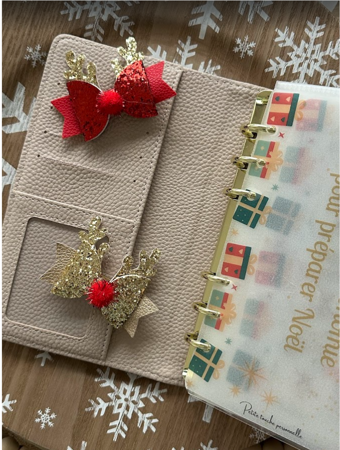 Nœud renne scintillant – Accessoire décoratif de Noël pour planner ou classeur budget