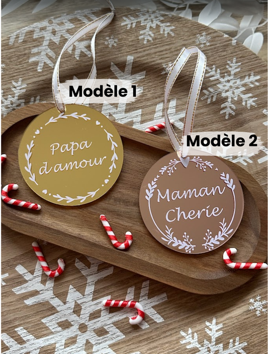 Boule de Noël personnalisée – Texte au choix – Effet miroir doré ou rose gold