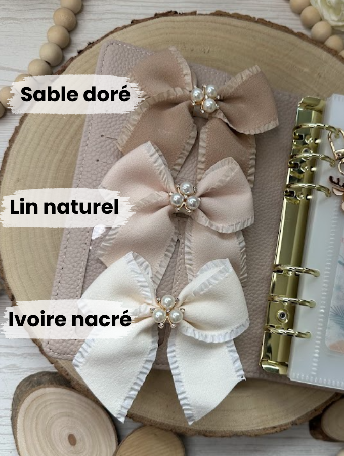 Décoration classeur budget – Nœud élégant avec perles (3 couleurs) – Accessoire planner et organisation