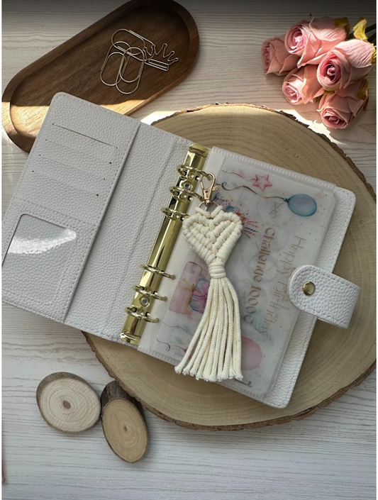 Porte-clés macramé cœur – Accessoire bohème chic fait main pour sac, trousseau de clés ou classeur budget