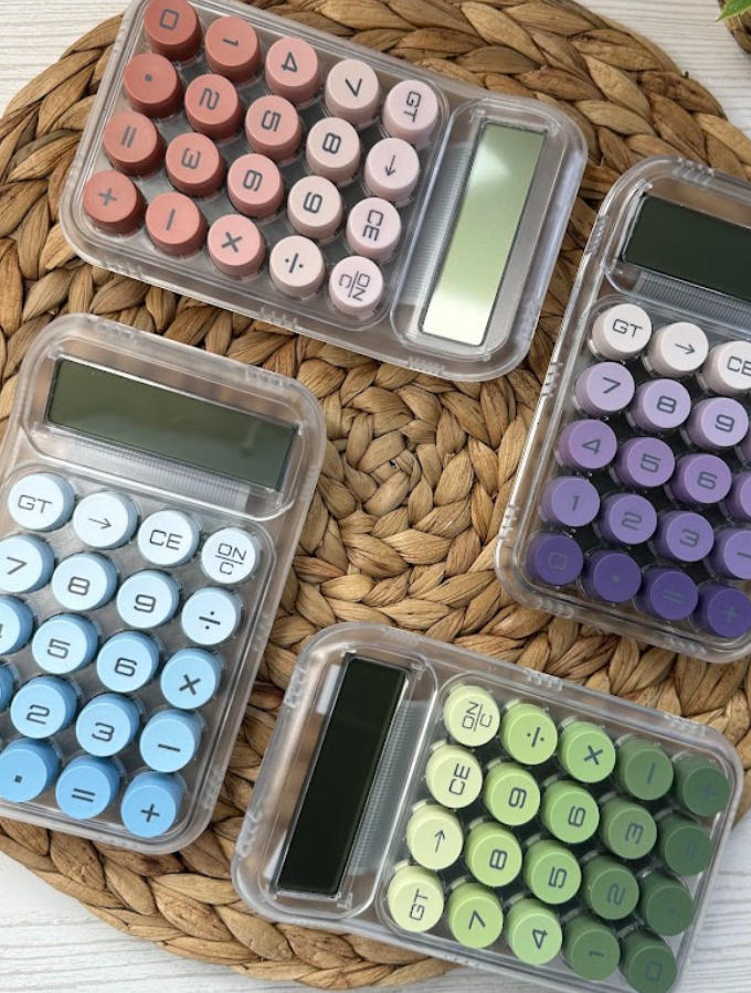 Calculatrice transparente design rond – Accessoire pratique et esthétique pour bureau, budget et papeterie