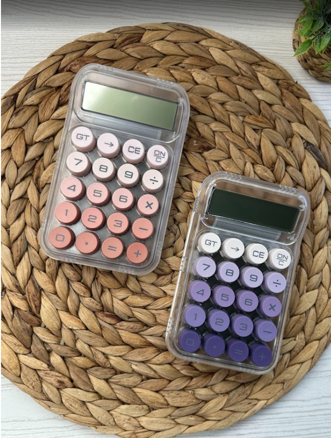 Calculatrice transparente design rond – Accessoire pratique et esthétique pour bureau, budget et papeterie