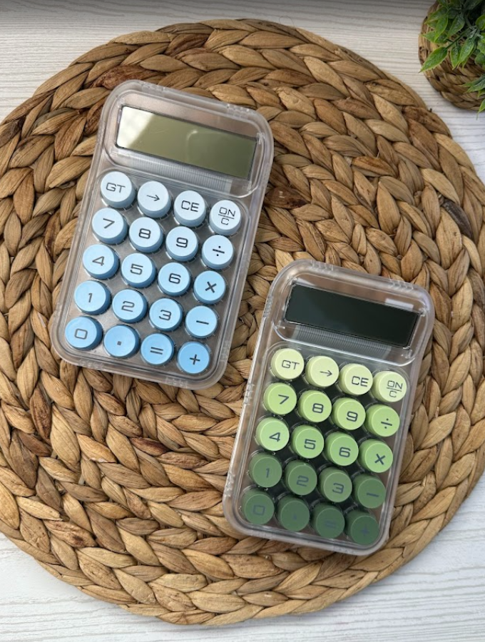 Calculatrice transparente design rond – Accessoire pratique et esthétique pour bureau, budget et papeterie