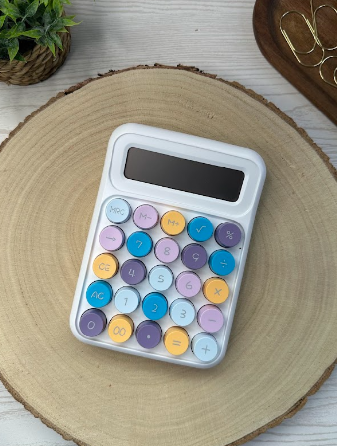 Calculatrice pastel multicolore – Accessoire kawaii et pratique pour bureau, budget et papeterie