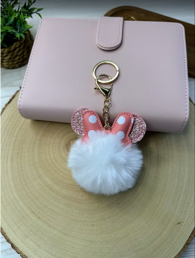 Porte-clés pompon oreilles à paillettes | Accessoire kawaii pour sac, trousse ou classeur budget