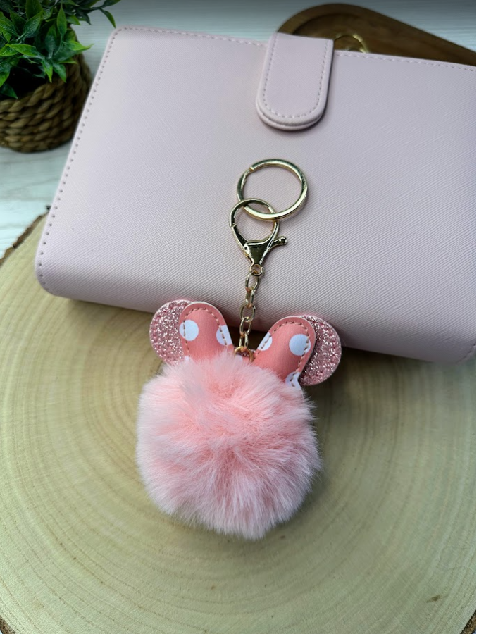 Porte-clés pompon oreilles à paillettes | Accessoire kawaii pour sac, trousse ou classeur budget