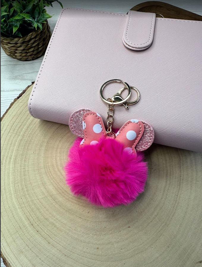 Porte-clés pompon oreilles à paillettes | Accessoire kawaii pour sac, trousse ou classeur budget