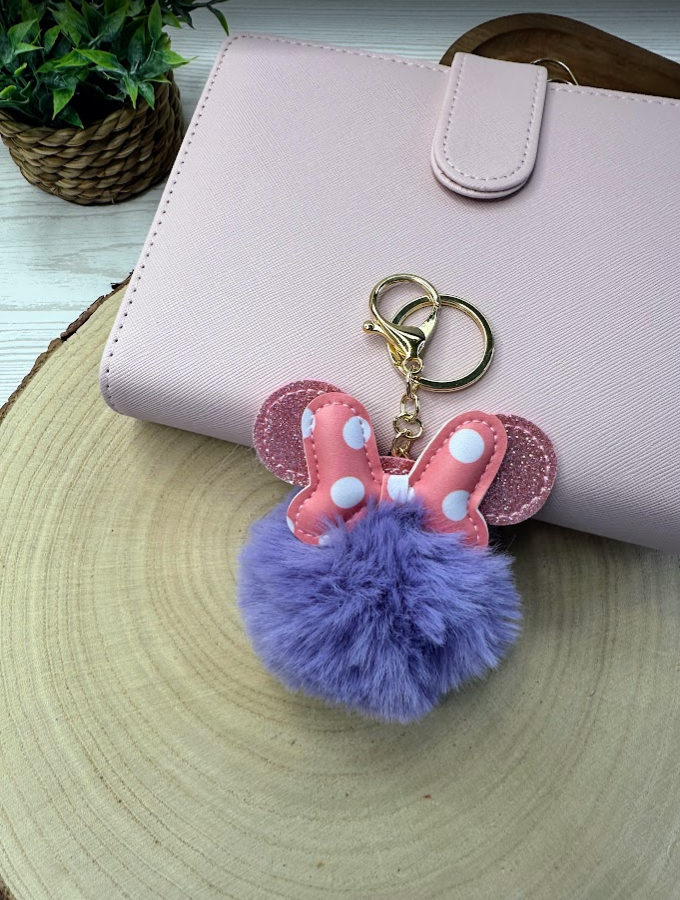 Porte-clés pompon oreilles à paillettes | Accessoire kawaii pour sac, trousse ou classeur budget