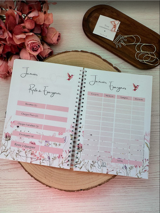Budget Planner 2026 – Collection Lilie | Agenda financier A5 à spirale pour suivre revenus, dépenses & épargne