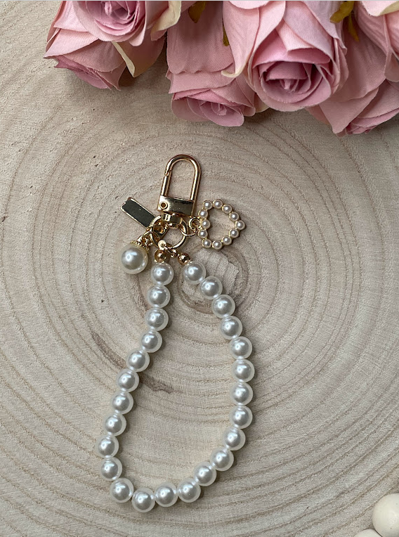 Porte-clés perles élégantes avec mousqueton doré et breloques – Accessoire raffiné pour clés et sacs
