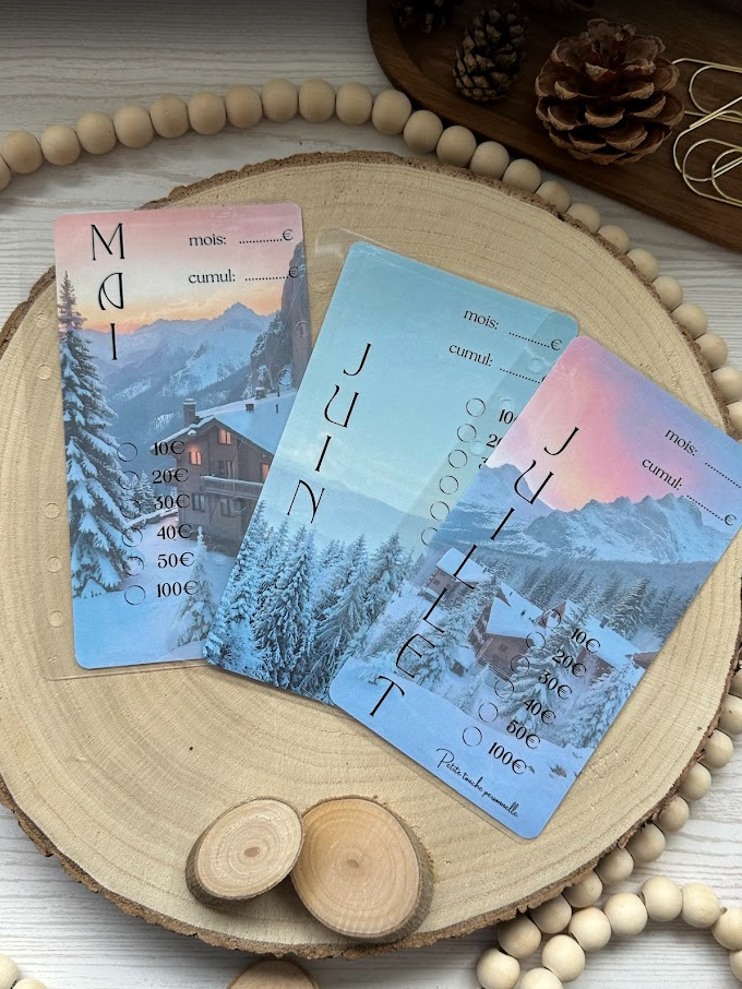 Challenge annuel “Rêve enneigé” ❄️ – 12 trackers A6 pour économiser pas à pas et réaliser tes projets