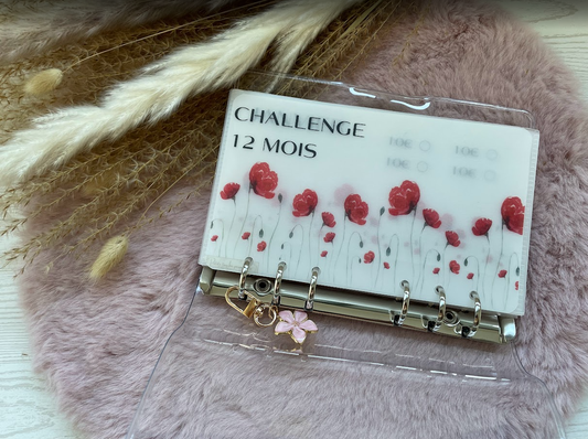 Challenge 12 mois Coquelicots | Défi épargne budget annuel plastifié A6