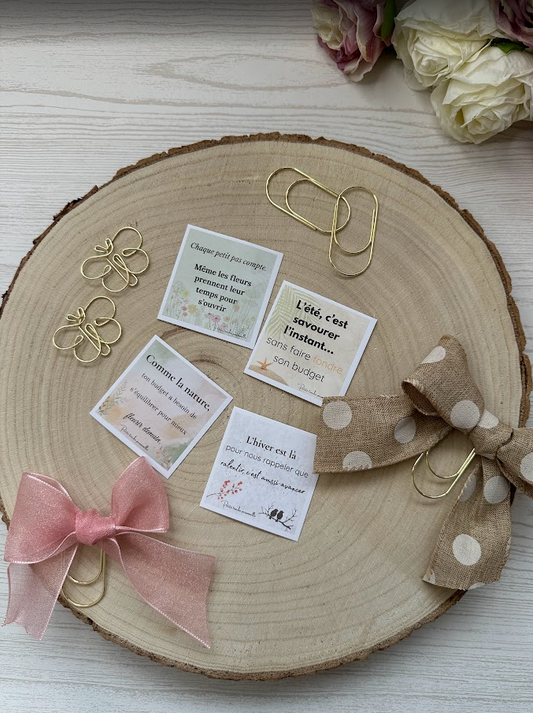 Cartes citation saisonnières – Pour enveloppes budget, planner ou journaling – Printemps, Été, Automne, Hiver (à l’unité ou lot de 4)