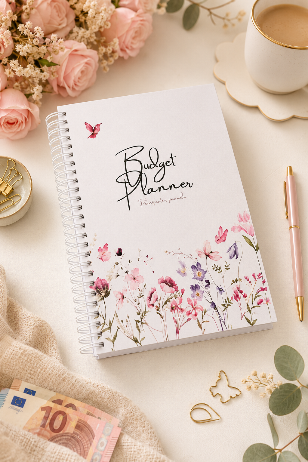 Budget Planner 2026 /2027– Collection Lilie | Agenda financier A5 à spirale pour suivre revenus, dépenses & épargne