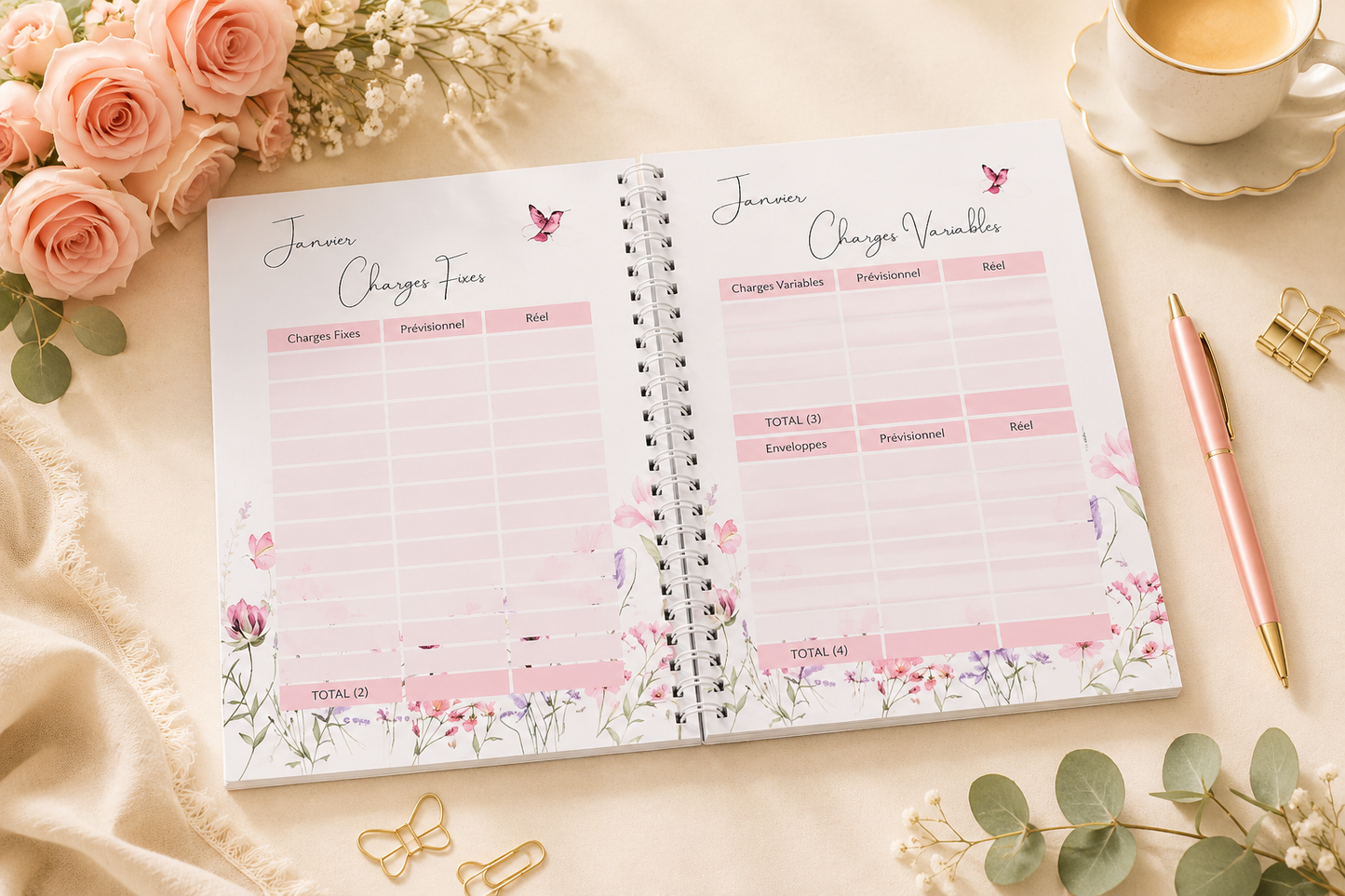 Budget Planner 2026 /2027– Collection Lilie | Agenda financier A5 à spirale pour suivre revenus, dépenses & épargne