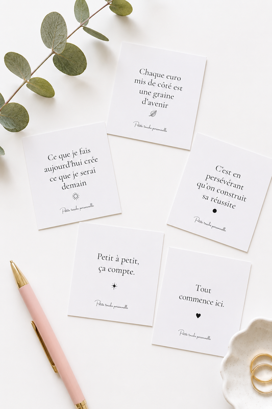 Cartes citation – Petits mots motivants à glisser dans ton planner ou enveloppe budget – À l’unité ou en lot de 5