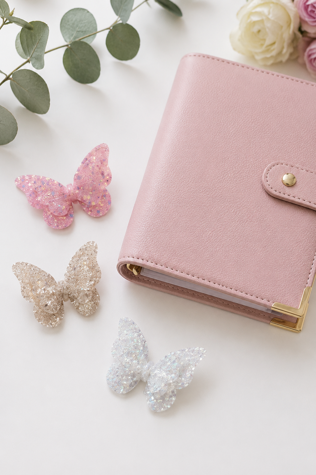 Décoration classeur budget – Papillon pailleté (15 couleurs) – Accessoire planner, agenda et organisation