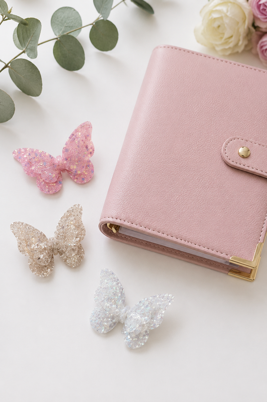 Décoration classeur budget – Papillon pailleté (15 couleurs) – Accessoire planner, agenda et organisation