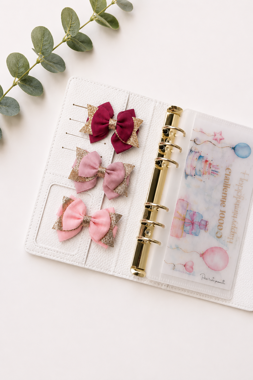 Décoration classeur budget – Nœud pailleté en tissu (5 couleurs) – Accessoire planner et organisation