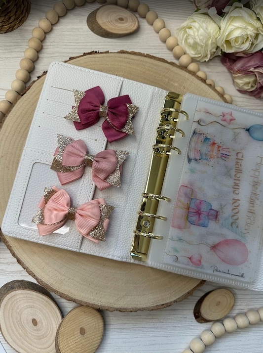 Décoration classeur budget – Nœud pailleté en tissu (5 couleurs) – Accessoire planner et organisation