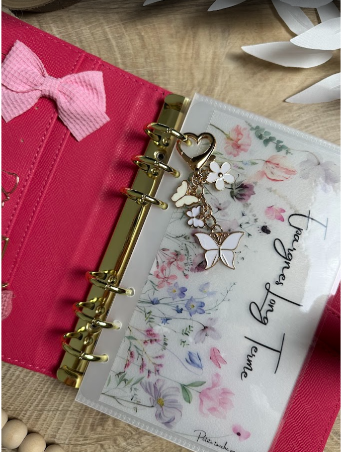 Porte-clés papillon fleuri  pour classeur budget ou trousseau