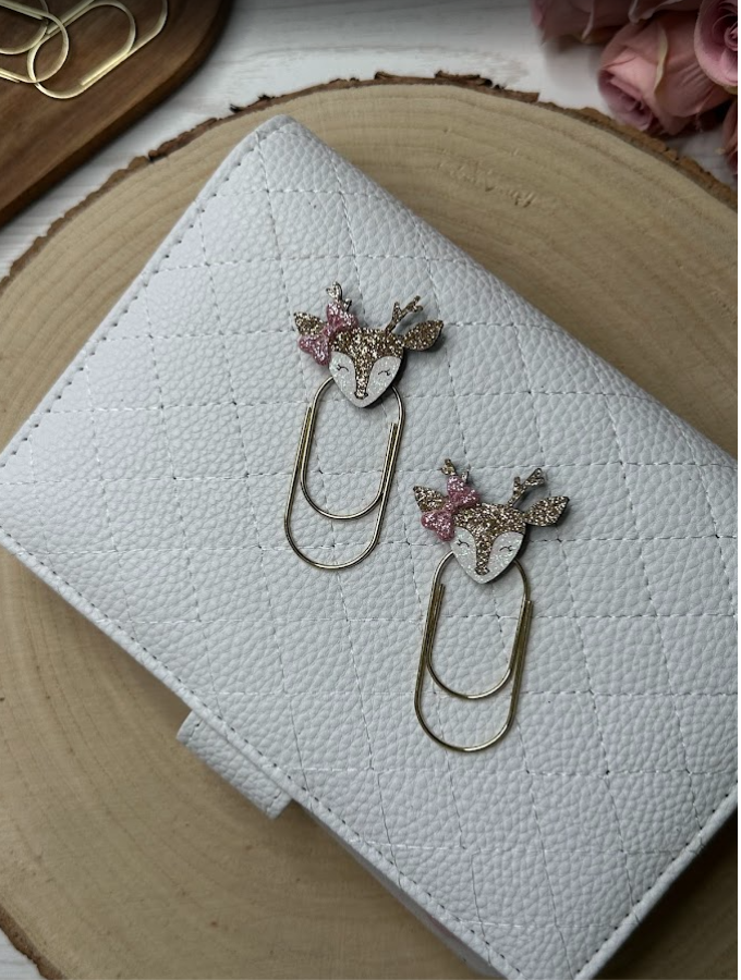 Trombone décoratif biche pailletée – Grand format – Accessoire classeur, planner et papeterie
