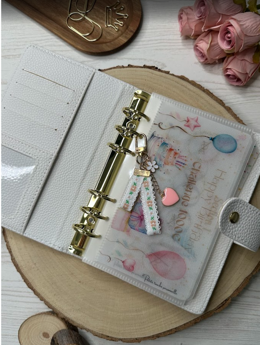 Porte-clés ruban fleuri et cœur émaillé – Charm décoratif pour classeur budget, agenda ou trousseau de clés
