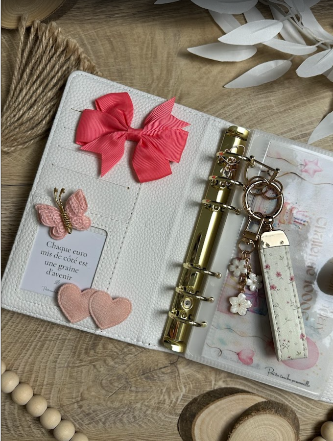 Clip déco pour classeur – Nœud en tissu – Accessoire élégant pour classeur budget ou planner