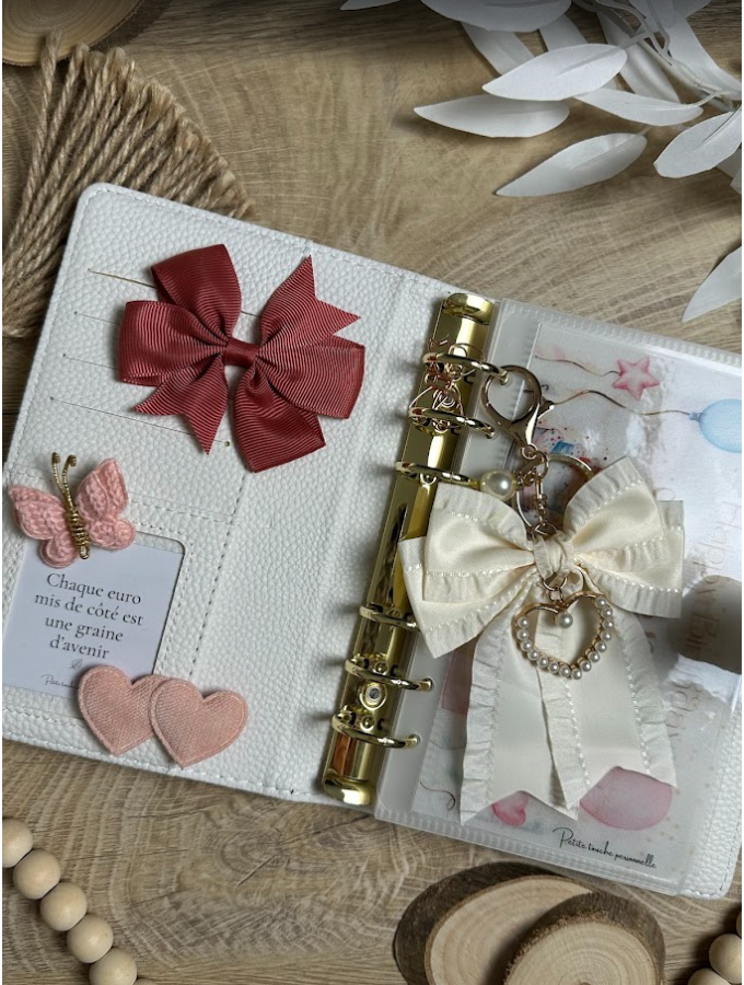 Clip déco pour classeur – Nœud en tissu – Accessoire élégant pour classeur budget ou planner