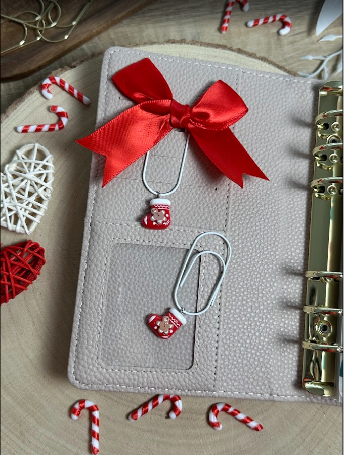 Trombone chaussette de Noël – Accessoire festif pour planner ou classeur budget (avec ou sans nœud)