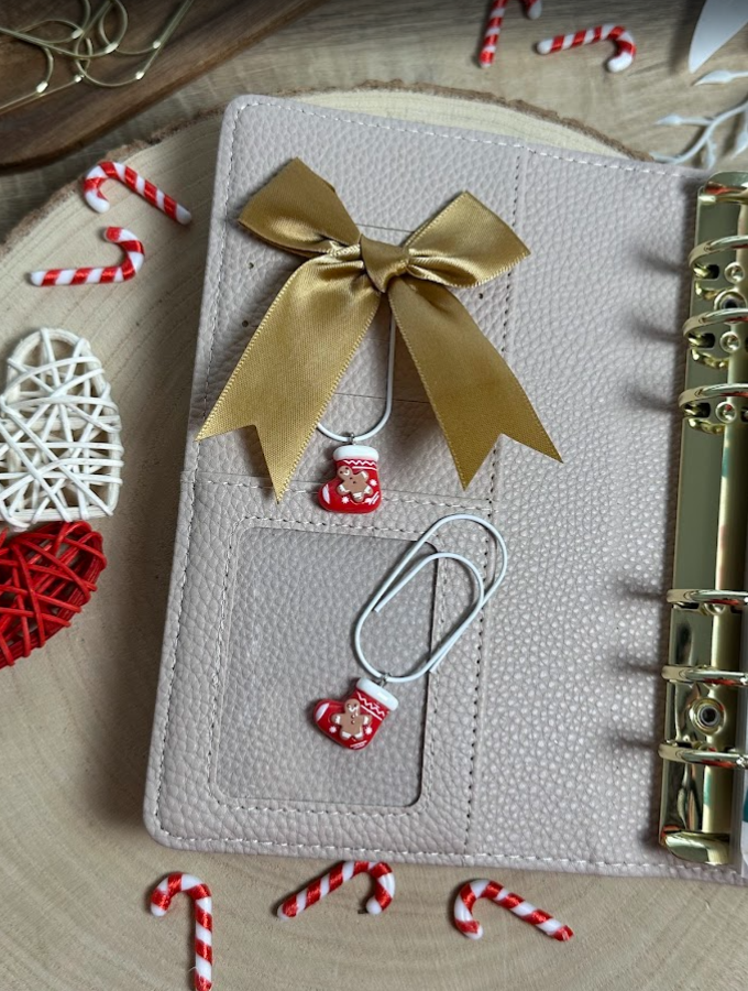 Trombone chaussette de Noël – Accessoire festif pour planner ou classeur budget (avec ou sans nœud)