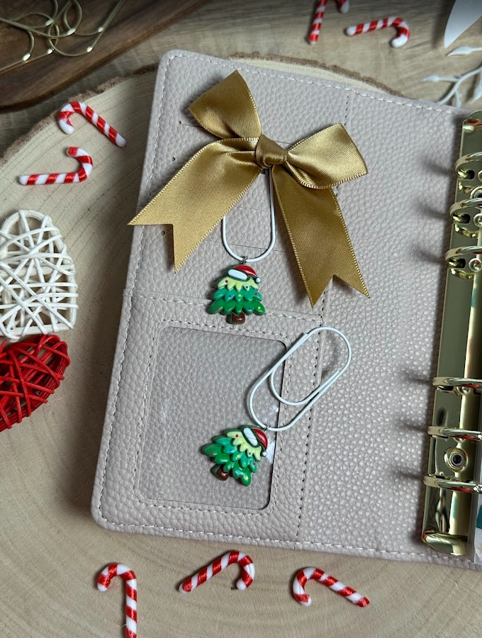 Trombone sapin de Noël – Accessoire festif pour planner ou classeur budget (avec ou sans nœud)