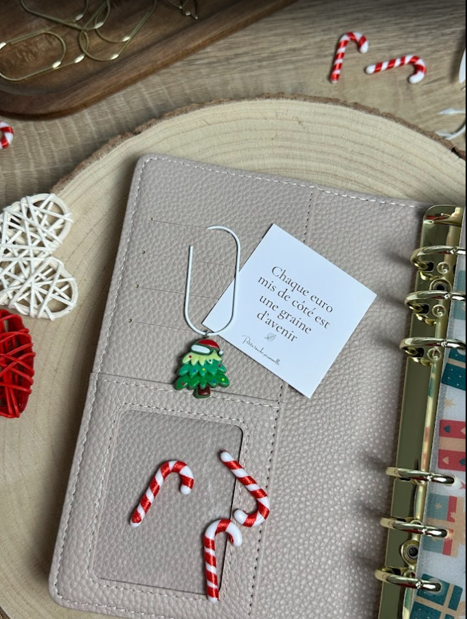 Trombone sapin de Noël – Accessoire festif pour planner ou classeur budget (avec ou sans nœud)