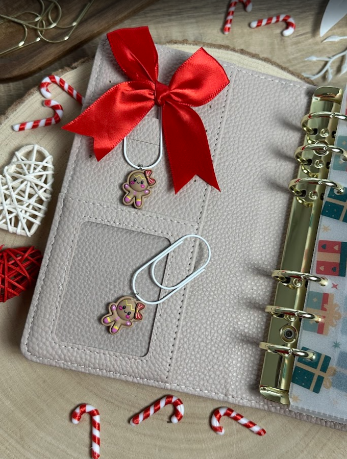 Trombone biscuit pain d’épices – Accessoire de Noël mignon pour planner ou classeur budget (avec ou sans nœud)