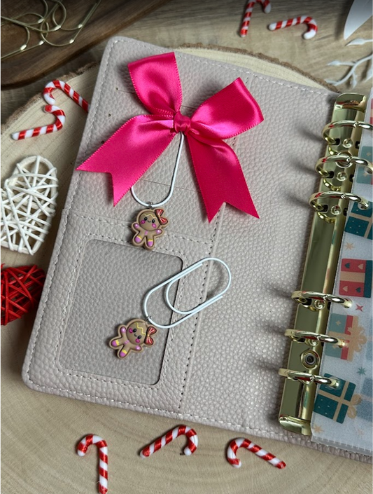 Trombone biscuit pain d’épices – Accessoire de Noël mignon pour planner ou classeur budget (avec ou sans nœud)