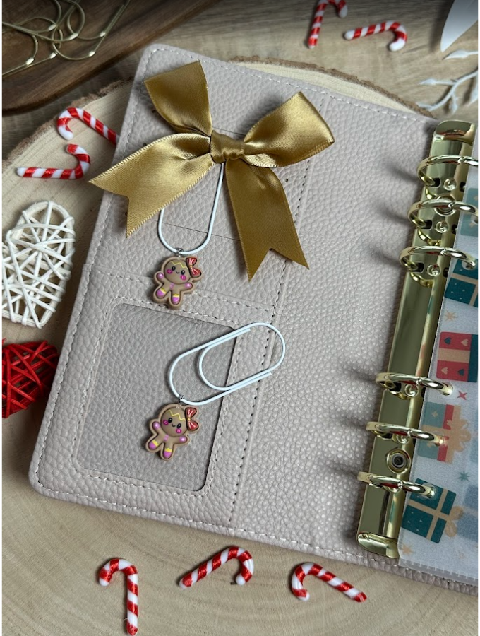 Trombone biscuit pain d’épices – Accessoire de Noël mignon pour planner ou classeur budget (avec ou sans nœud)