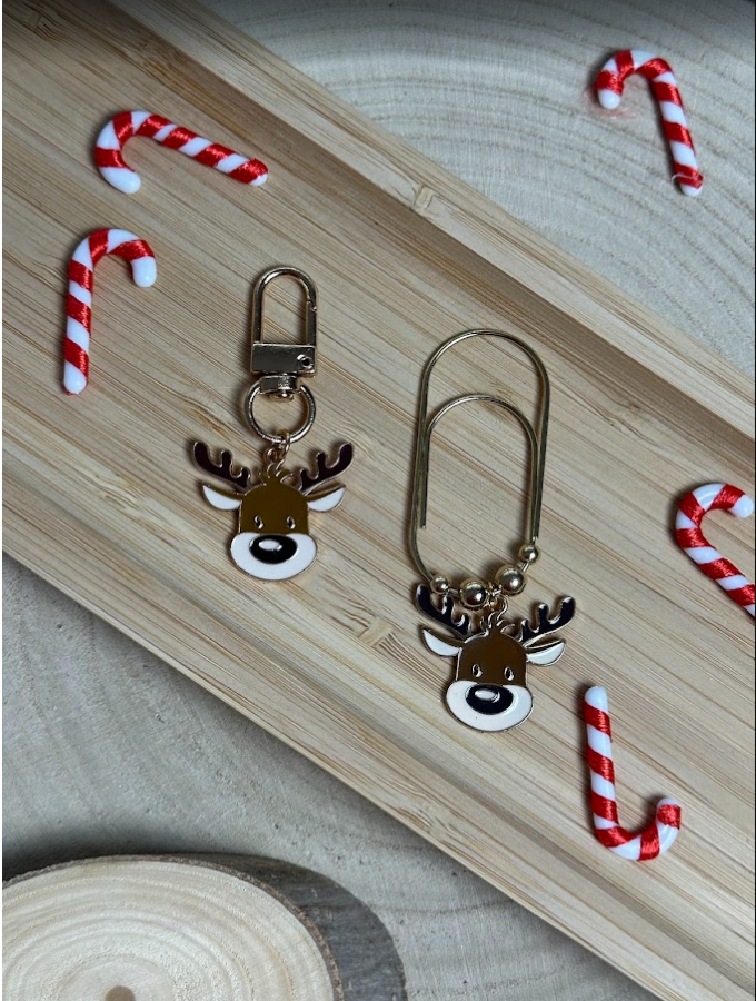 Trombone & porte-clés renne de Noël – Accessoires festifs pour planner ou trousse (à l’unité ou en lot)