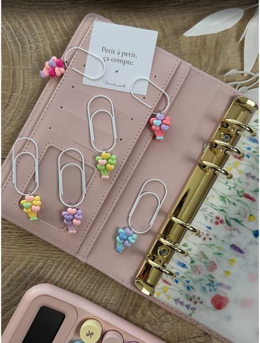 Trombone montgolfière pastel – Accessoire poétique pour planner ou classeur budget