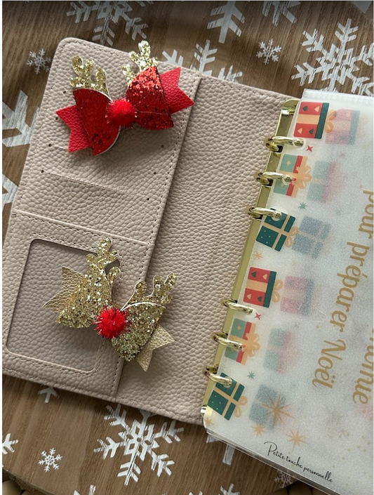 Nœud renne scintillant – Accessoire décoratif de Noël pour planner ou classeur budget