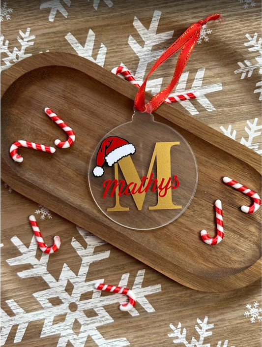 Boule de Noël transparente personnalisée – Initiale + prénom