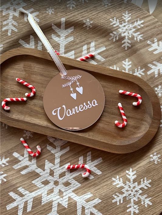 Boule de Noël personnalisée miroir rose gold – Prénom au choix