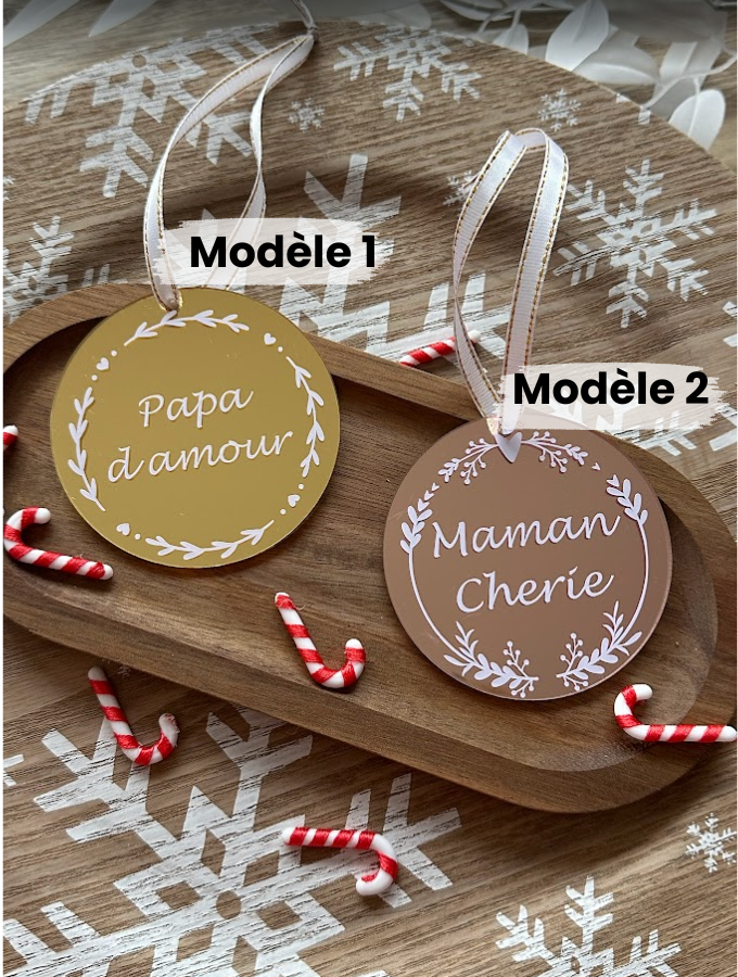 Boule de Noël personnalisée – Texte au choix – Effet miroir doré ou rose gold